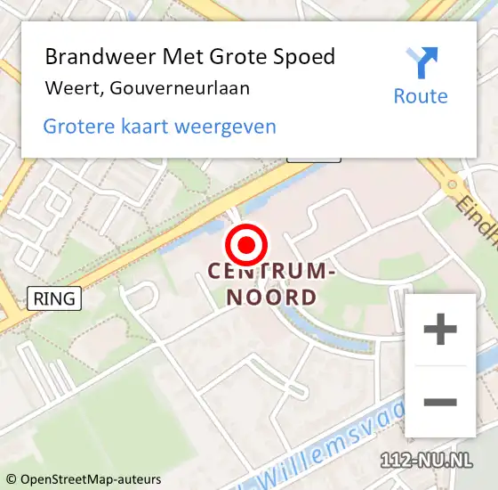 Locatie op kaart van de 112 melding: Brandweer Met Grote Spoed Naar Weert, Gouverneurlaan op 19 augustus 2017 13:34