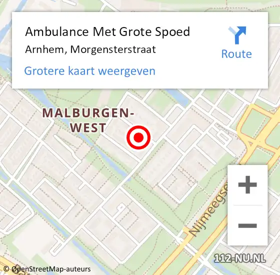 Locatie op kaart van de 112 melding: Ambulance Met Grote Spoed Naar Arnhem, Morgensterstraat op 19 augustus 2017 13:50