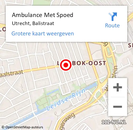 Locatie op kaart van de 112 melding: Ambulance Met Spoed Naar Utrecht, Balistraat op 19 augustus 2017 14:57