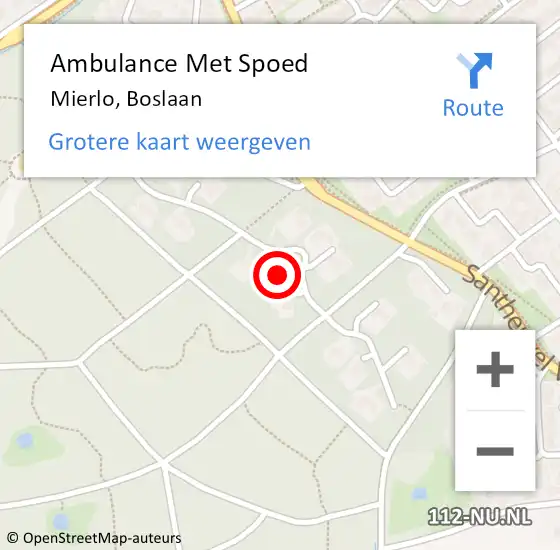 Locatie op kaart van de 112 melding: Ambulance Met Spoed Naar Mierlo, Boslaan op 19 augustus 2017 15:18