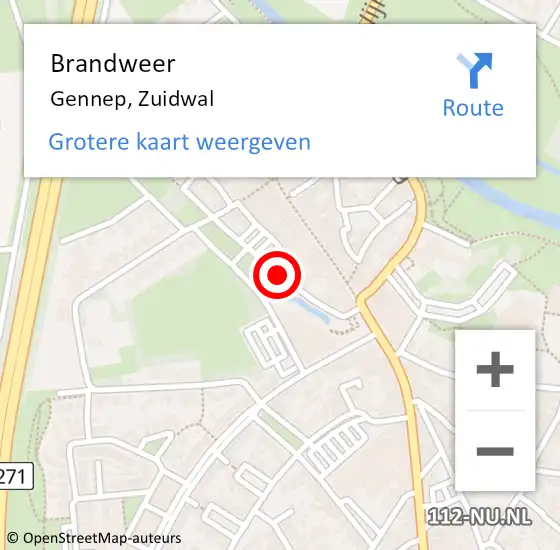 Locatie op kaart van de 112 melding: Brandweer Gennep, Zuidwal op 19 augustus 2017 15:34