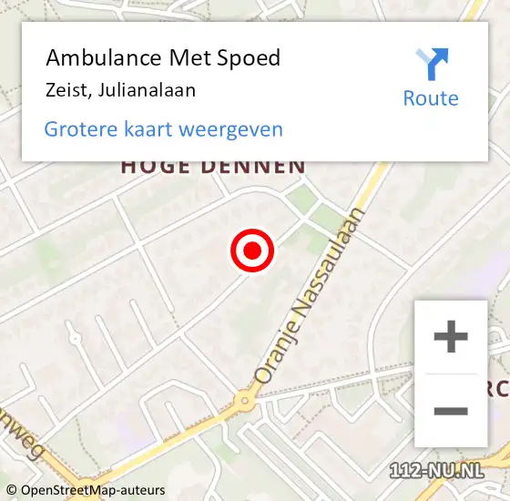 Locatie op kaart van de 112 melding: Ambulance Met Spoed Naar Zeist, Julianalaan op 19 augustus 2017 18:07