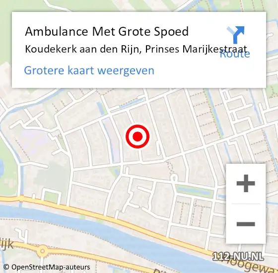 Locatie op kaart van de 112 melding: Ambulance Met Grote Spoed Naar Koudekerk aan den Rijn, Prinses Marijkestraat op 19 augustus 2017 19:40