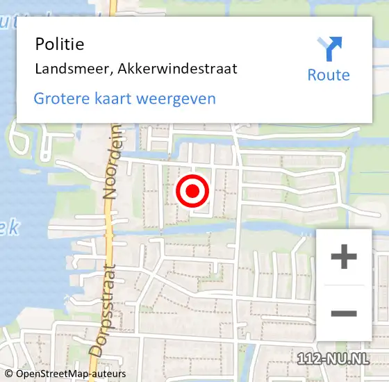 Locatie op kaart van de 112 melding: Politie Landsmeer, Akkerwindestraat op 19 augustus 2017 19:52