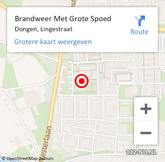 Locatie op kaart van de 112 melding: Brandweer Met Grote Spoed Naar Dongen, Lingestraat op 19 augustus 2017 20:16