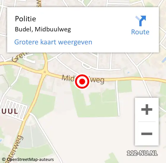 Locatie op kaart van de 112 melding: Politie Budel, Midbuulweg op 19 augustus 2017 21:53