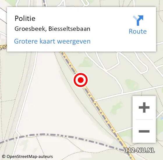 Locatie op kaart van de 112 melding: Politie Groesbeek, Biesseltsebaan op 19 augustus 2017 22:27