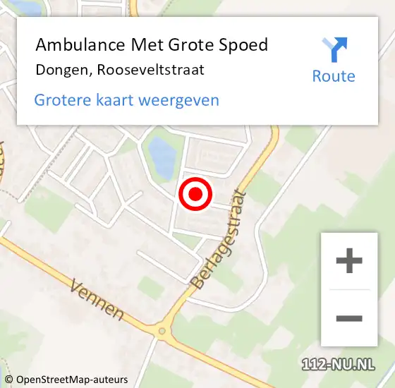 Locatie op kaart van de 112 melding: Ambulance Met Grote Spoed Naar Dongen, Rooseveltstraat op 19 augustus 2017 23:27