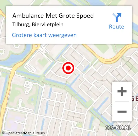 Locatie op kaart van de 112 melding: Ambulance Met Grote Spoed Naar Tilburg, Biervlietplein op 19 augustus 2017 23:45