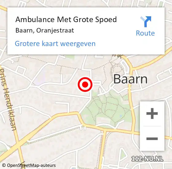 Locatie op kaart van de 112 melding: Ambulance Met Grote Spoed Naar Baarn, Oranjestraat op 20 augustus 2017 00:40