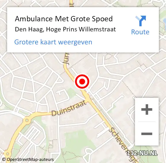 Locatie op kaart van de 112 melding: Ambulance Met Grote Spoed Naar Den Haag, Hoge Prins Willemstraat op 20 augustus 2017 02:28