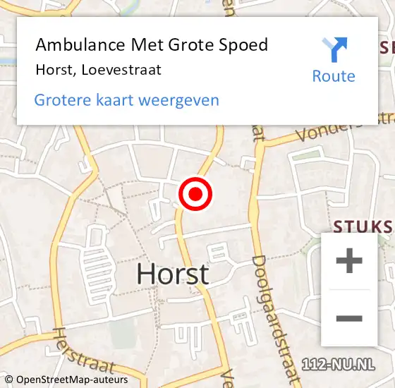 Locatie op kaart van de 112 melding: Ambulance Met Grote Spoed Naar Horst, Loevestraat op 20 augustus 2017 03:38