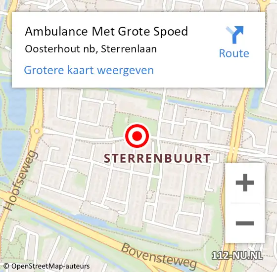 Locatie op kaart van de 112 melding: Ambulance Met Grote Spoed Naar Oosterhout nb, Sterrenlaan op 20 augustus 2017 04:24