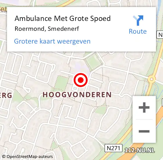 Locatie op kaart van de 112 melding: Ambulance Met Grote Spoed Naar Roermond, Smedenerf op 20 augustus 2017 05:48