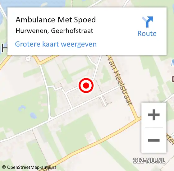 Locatie op kaart van de 112 melding: Ambulance Met Spoed Naar Hurwenen, Geerhofstraat op 20 augustus 2017 10:14