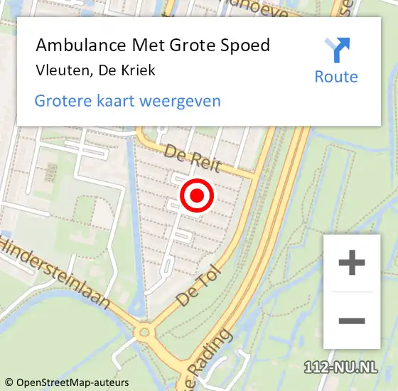 Locatie op kaart van de 112 melding: Ambulance Met Grote Spoed Naar Vleuten, De Kriek op 20 augustus 2017 11:05