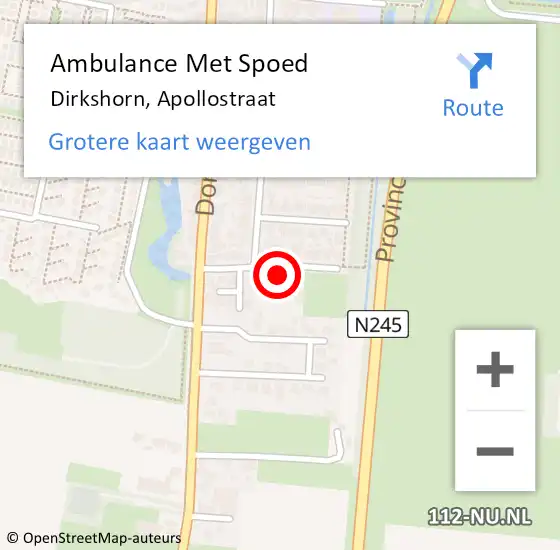 Locatie op kaart van de 112 melding: Ambulance Met Spoed Naar Dirkshorn, Apollostraat op 20 augustus 2017 11:55