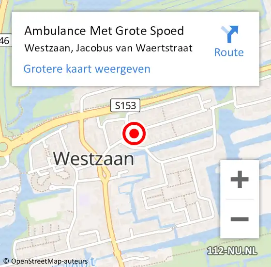 Locatie op kaart van de 112 melding: Ambulance Met Grote Spoed Naar Westzaan, Jacobus van Waertstraat op 20 augustus 2017 12:00