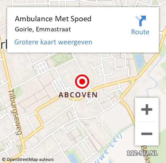 Locatie op kaart van de 112 melding: Ambulance Met Spoed Naar Goirle, Emmastraat op 20 augustus 2017 12:12