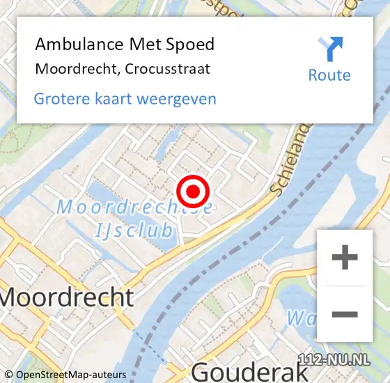 Locatie op kaart van de 112 melding: Ambulance Met Spoed Naar Moordrecht, Crocusstraat op 20 augustus 2017 12:35