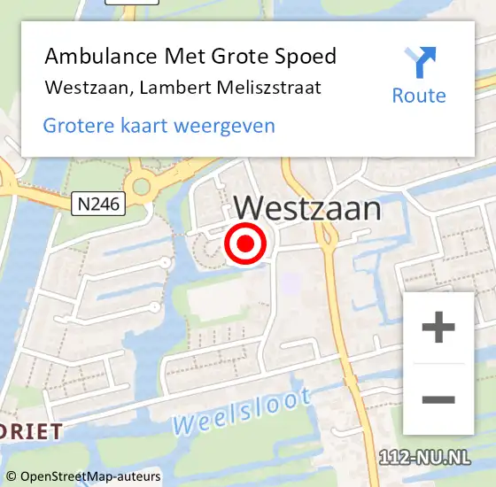 Locatie op kaart van de 112 melding: Ambulance Met Grote Spoed Naar Westzaan, Lambert Meliszstraat op 20 augustus 2017 13:55