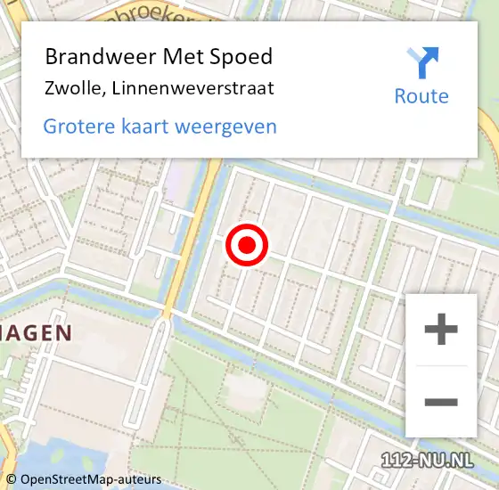 Locatie op kaart van de 112 melding: Brandweer Met Spoed Naar Zwolle, Linnenweverstraat op 20 augustus 2017 15:22