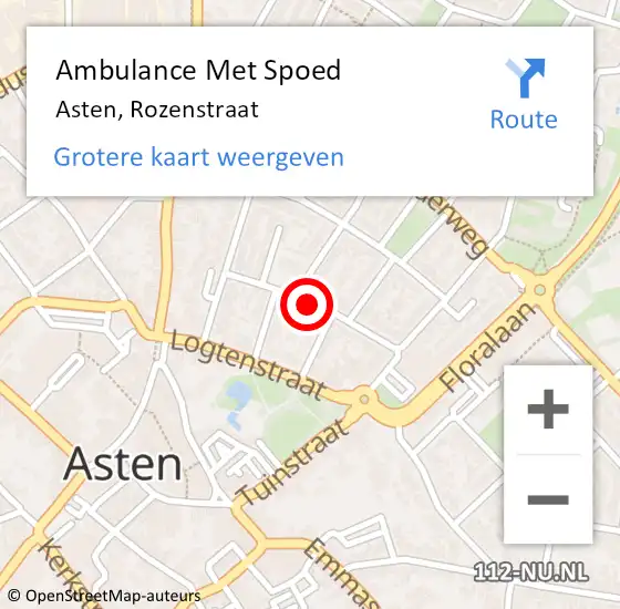 Locatie op kaart van de 112 melding: Ambulance Met Spoed Naar Asten, Rozenstraat op 20 augustus 2017 15:28