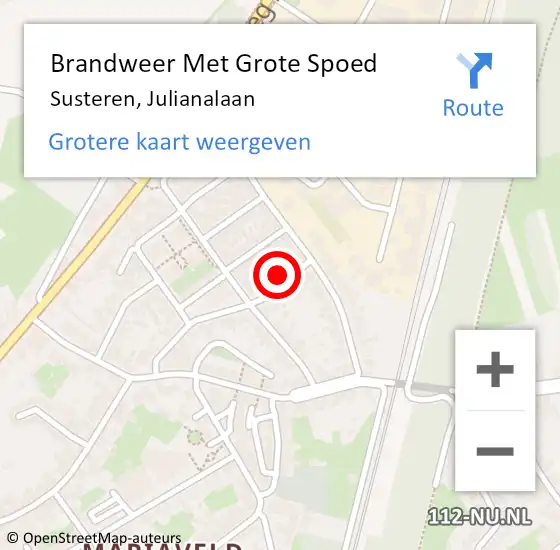 Locatie op kaart van de 112 melding: Brandweer Met Grote Spoed Naar Susteren, Julianalaan op 20 augustus 2017 15:38