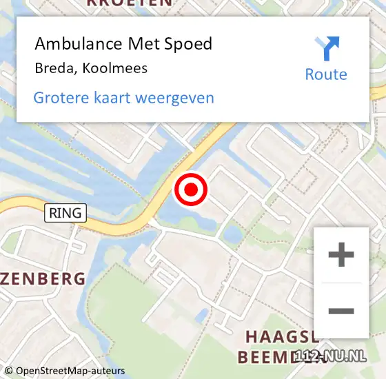 Locatie op kaart van de 112 melding: Ambulance Met Spoed Naar Breda, Koolmees op 20 augustus 2017 15:41