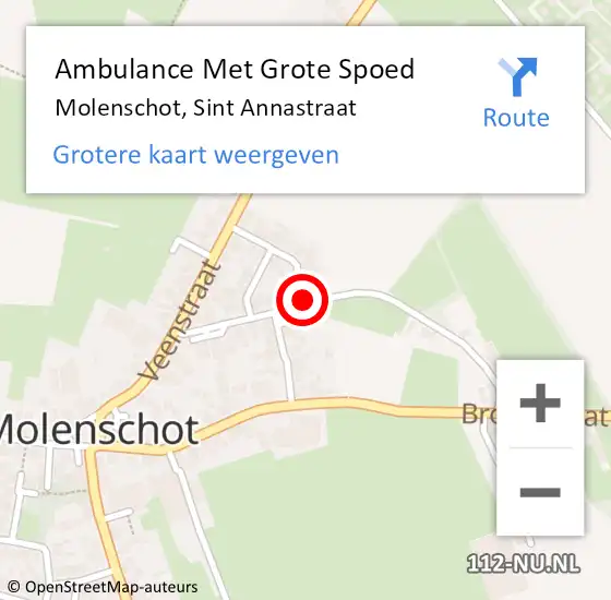 Locatie op kaart van de 112 melding: Ambulance Met Grote Spoed Naar Molenschot, Sint Annastraat op 20 augustus 2017 15:51