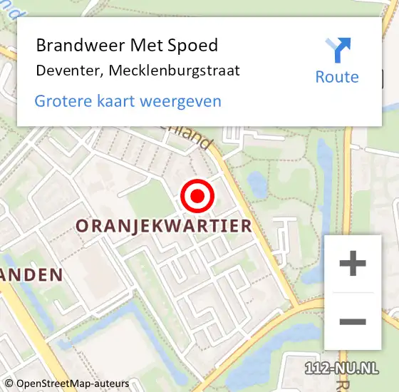 Locatie op kaart van de 112 melding: Brandweer Met Spoed Naar Deventer, Mecklenburgstraat op 20 augustus 2017 16:31