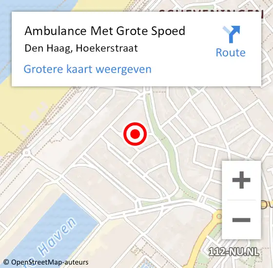 Locatie op kaart van de 112 melding: Ambulance Met Grote Spoed Naar Den Haag, Hoekerstraat op 20 augustus 2017 17:47