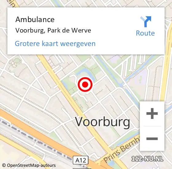 Locatie op kaart van de 112 melding: Ambulance Voorburg, Park de Werve op 20 augustus 2017 18:13