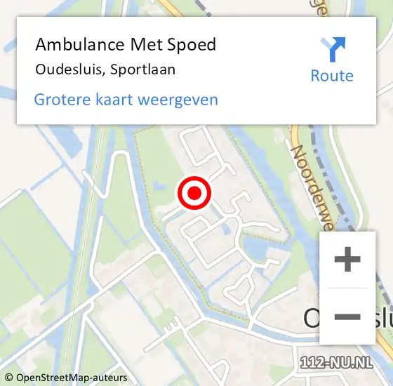 Locatie op kaart van de 112 melding: Ambulance Met Spoed Naar Oudesluis, Sportlaan op 20 augustus 2017 18:16