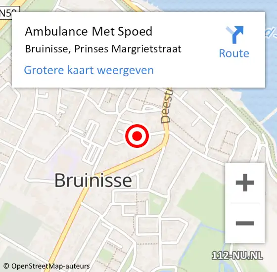 Locatie op kaart van de 112 melding: Ambulance Met Spoed Naar Bruinisse, Prinses Margrietstraat op 20 augustus 2017 18:59