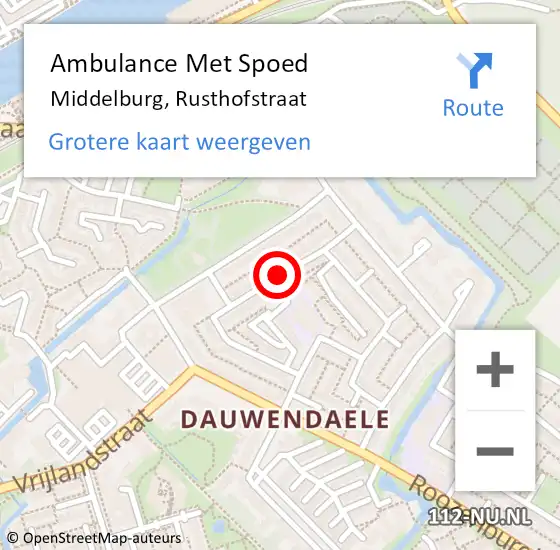 Locatie op kaart van de 112 melding: Ambulance Met Spoed Naar Middelburg, Rusthofstraat op 20 augustus 2017 19:49