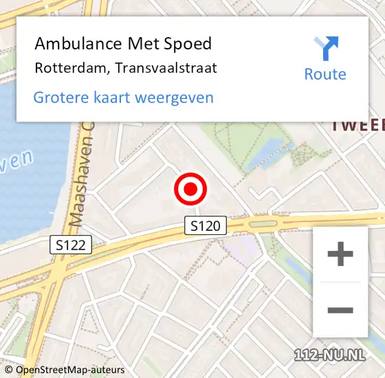Locatie op kaart van de 112 melding: Ambulance Met Spoed Naar Rotterdam, Transvaalstraat op 20 augustus 2017 20:42