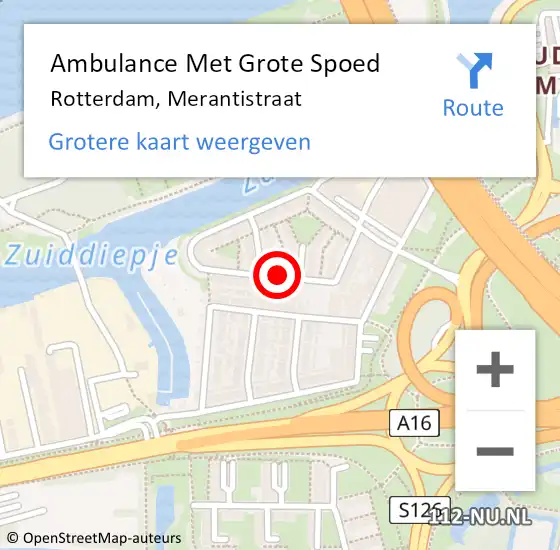 Locatie op kaart van de 112 melding: Ambulance Met Grote Spoed Naar Rotterdam, Merantistraat op 20 augustus 2017 20:59