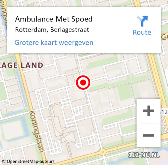 Locatie op kaart van de 112 melding: Ambulance Met Spoed Naar Rotterdam, Berlagestraat op 20 augustus 2017 21:45