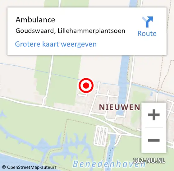 Locatie op kaart van de 112 melding: Ambulance Goudswaard, Lillehammerplantsoen op 20 augustus 2017 22:41