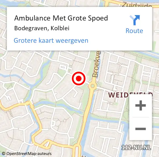 Locatie op kaart van de 112 melding: Ambulance Met Grote Spoed Naar Bodegraven, Kolblei op 20 augustus 2017 22:41