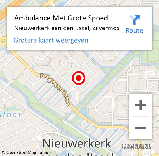 Locatie op kaart van de 112 melding: Ambulance Met Grote Spoed Naar Nieuwerkerk aan den IJssel, Zilvermos op 21 augustus 2017 00:28