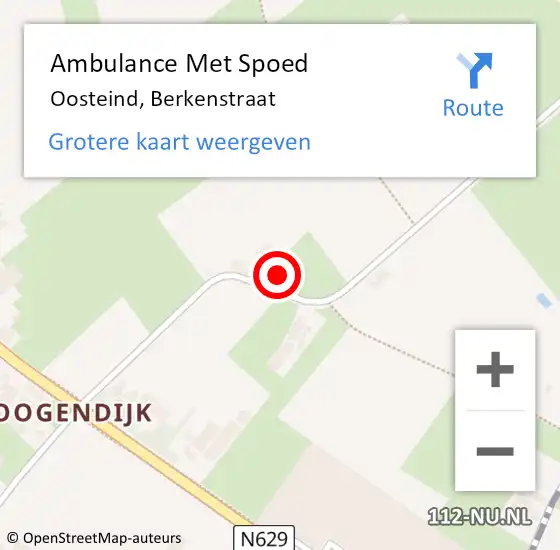 Locatie op kaart van de 112 melding: Ambulance Met Spoed Naar Oosteind, Berkenstraat op 21 augustus 2017 01:34