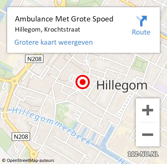 Locatie op kaart van de 112 melding: Ambulance Met Grote Spoed Naar Hillegom, Krochtstraat op 21 augustus 2017 02:33