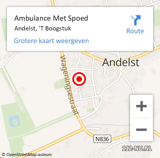 Locatie op kaart van de 112 melding: Ambulance Met Spoed Naar Andelst, 'T Boogstuk op 21 augustus 2017 02:56