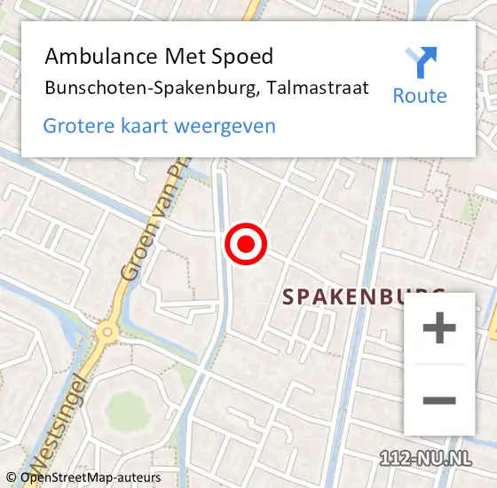 Locatie op kaart van de 112 melding: Ambulance Met Spoed Naar Bunschoten-Spakenburg, Talmastraat op 21 augustus 2017 03:31