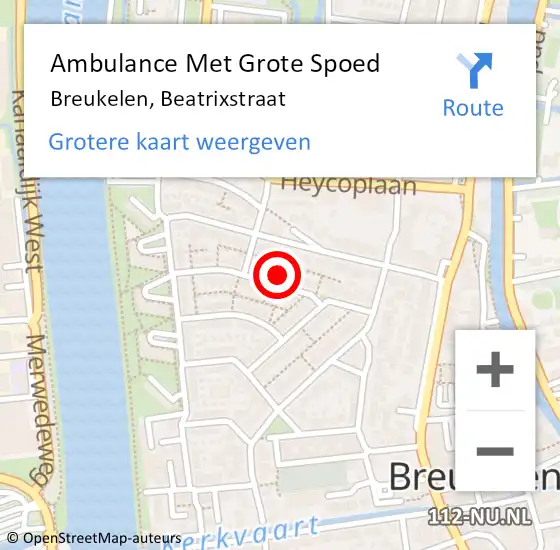 Locatie op kaart van de 112 melding: Ambulance Met Grote Spoed Naar Breukelen, Beatrixstraat op 21 augustus 2017 04:51