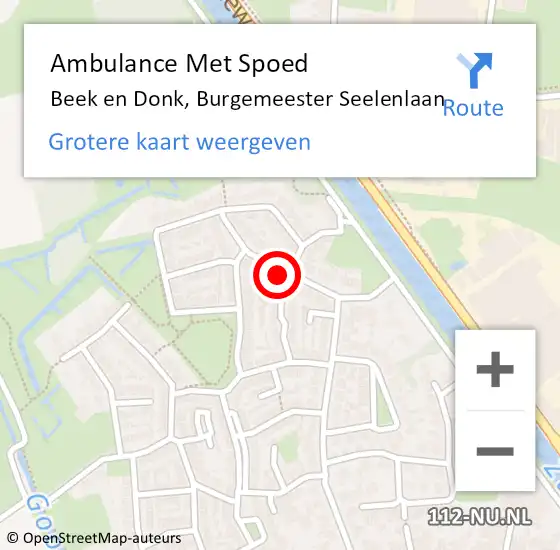 Locatie op kaart van de 112 melding: Ambulance Met Spoed Naar Beek en Donk, Burgemeester Seelenlaan op 21 augustus 2017 05:59