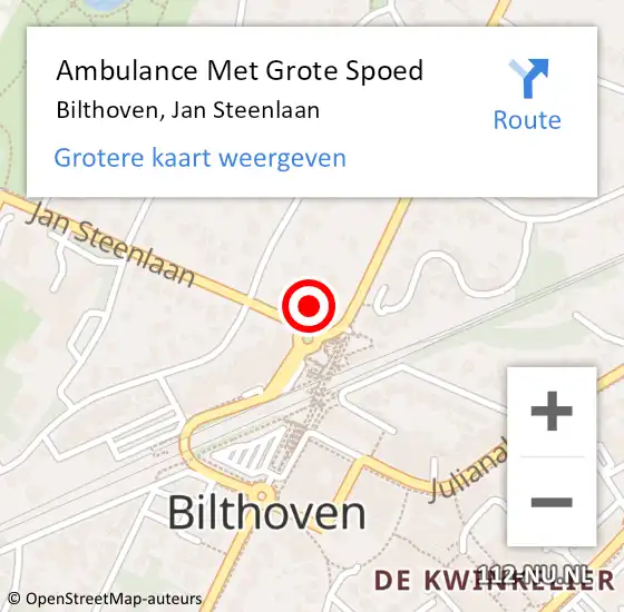Locatie op kaart van de 112 melding: Ambulance Met Grote Spoed Naar Bilthoven, Jan Steenlaan op 21 augustus 2017 06:21