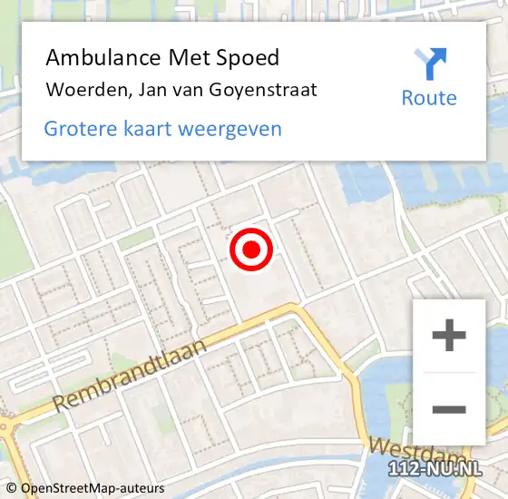 Locatie op kaart van de 112 melding: Ambulance Met Spoed Naar Woerden, Jan van Goyenstraat op 21 augustus 2017 06:37